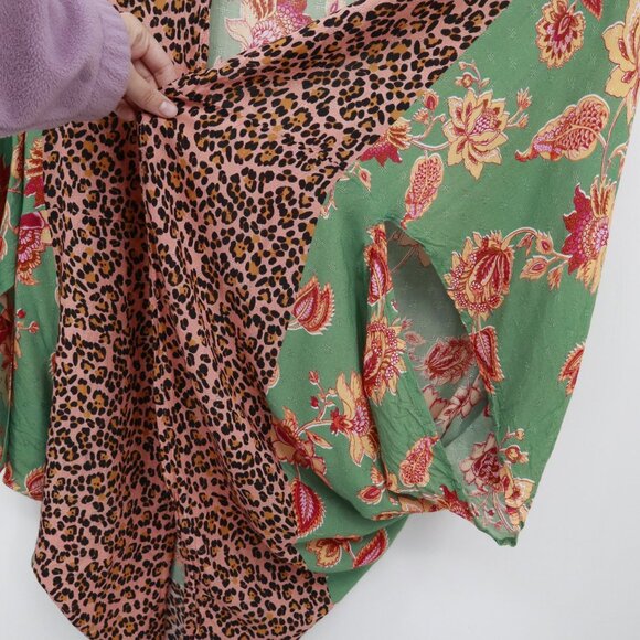 Kachel X Anthropologie Leopard Floral Kimono Womens OS Green Boho Eclectic Gypsy - Picture 8 of 16